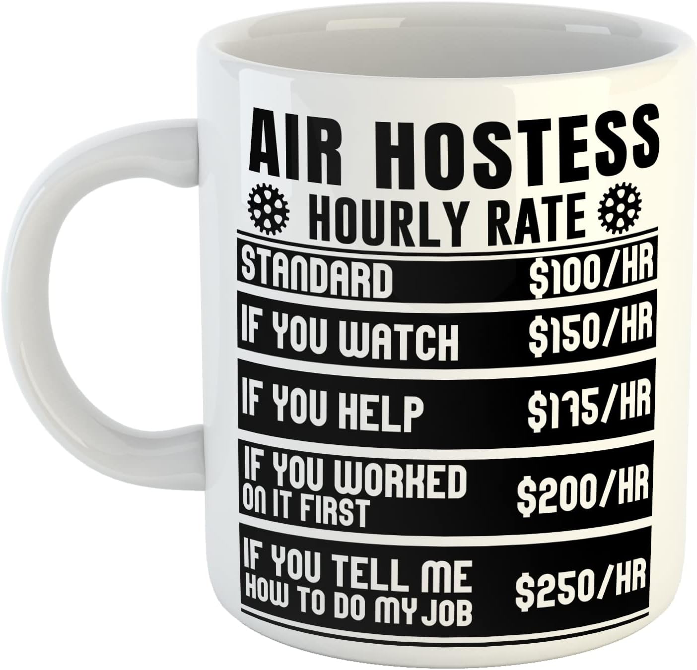 Just The Shirt Air Hostess Hourly Rates White Ceramic Hand Printed Mug
