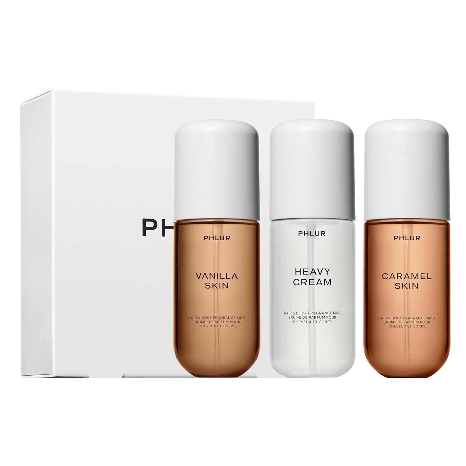 PHLUR Sweet Skin Trio ($78 Value) - Exclusive 3pc Travel Size Body Mist Set ft. Vanilla Skin, Heavy Cream, Caramel Skin (3 x 3 fl oz)