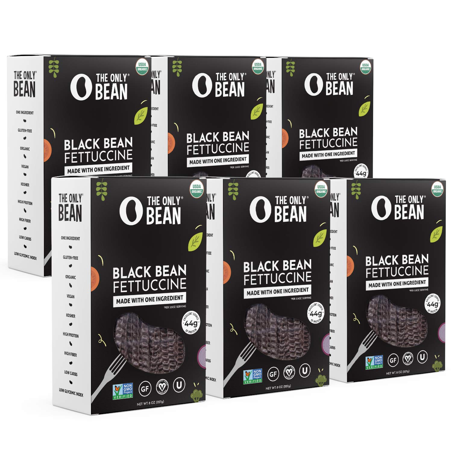 The Only Bean - Organic Black Bean Fettuccine Pasta - High Protein, Keto Friendly, Gluten-Free, Vegan, Non-GMO, Kosher, Low Carb, Plant-Based Bean Noodles - 8 oz (6 Pack)