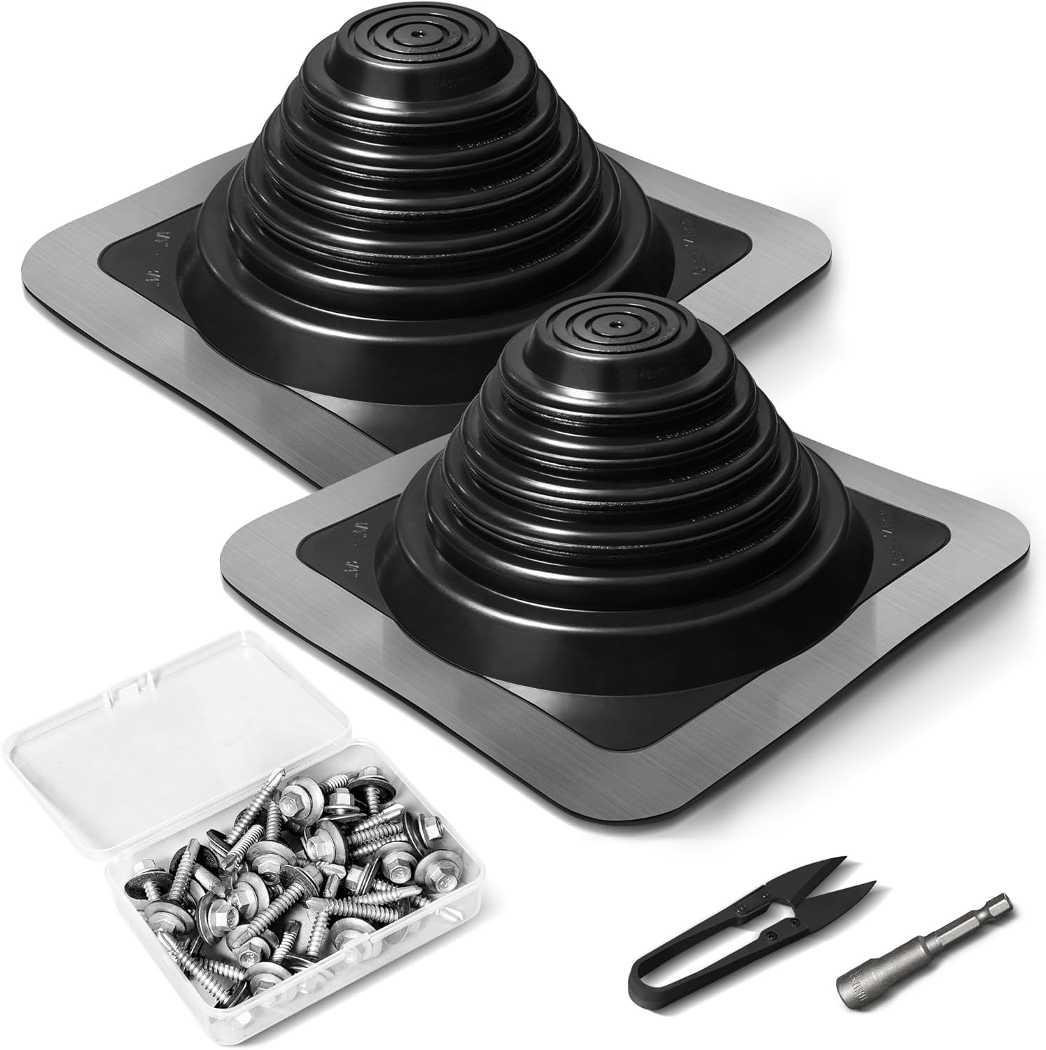 #3 Metal Roof Vents Flashing, Roofing Boots Kit for Houses Fits Pipe Od 1/4" to 5-3/4", Epdm Flexible Roof Jacks for Roofing, Roofing Screws & Hex Socket and Scissors Included - 2 Pcs