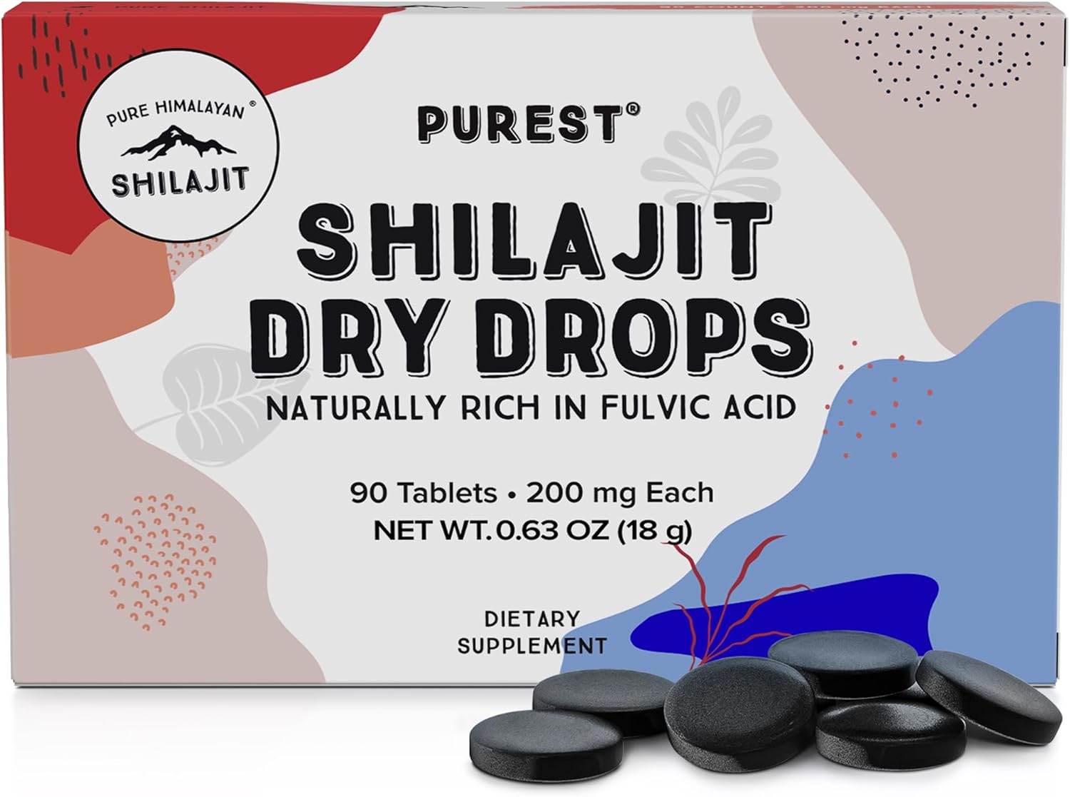 Pure Himalayan Shilajit Dry Drops (90 Tablets - 200mg Each) Maximum Potency Pure Shilajit for Men with 85+ Trace Minerals & Fulvic Acid for Metabolism, Energy & Immune Support