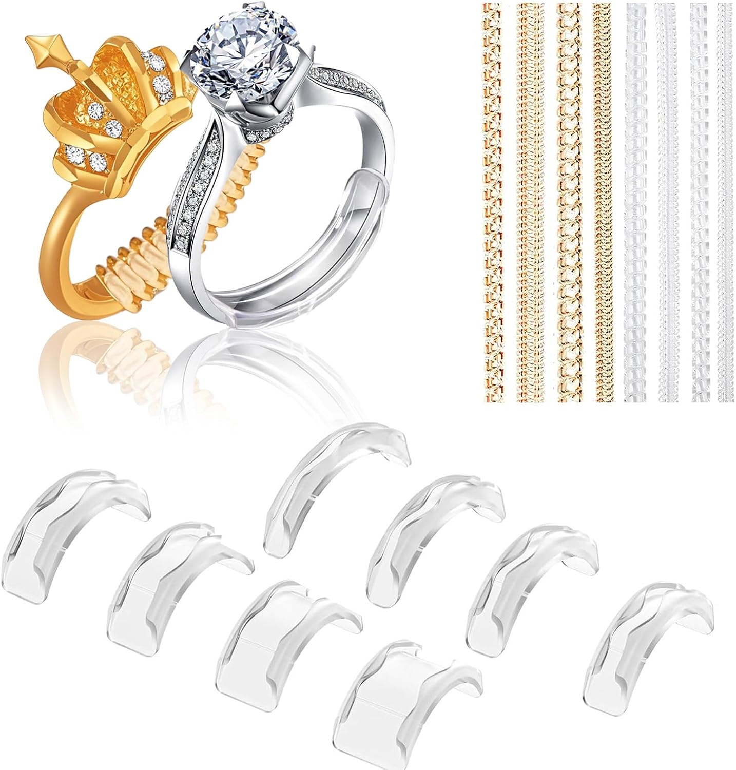 16PCS Invisible Ring Size Adjuster for Loose Rings – Ring Tightener for Loose Rings Invisible – Ring Clips to Make Rings Smaller – Ring Reducer & Ring Sizers for Loose Rings – Transparent & Gold