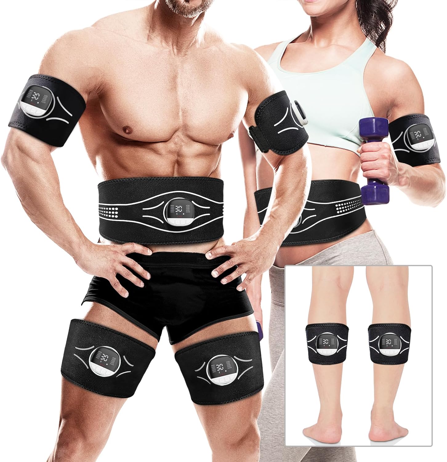 Jenylu ABS Trainer Muscle Stimulator - 5 Pcs Aluminum Sheet EMS Muscle Stimulator with 10 Modes & 30 Intensities, Calories Consumption Display and Charging Reminder, for Abdominal/Arm/Leg Training