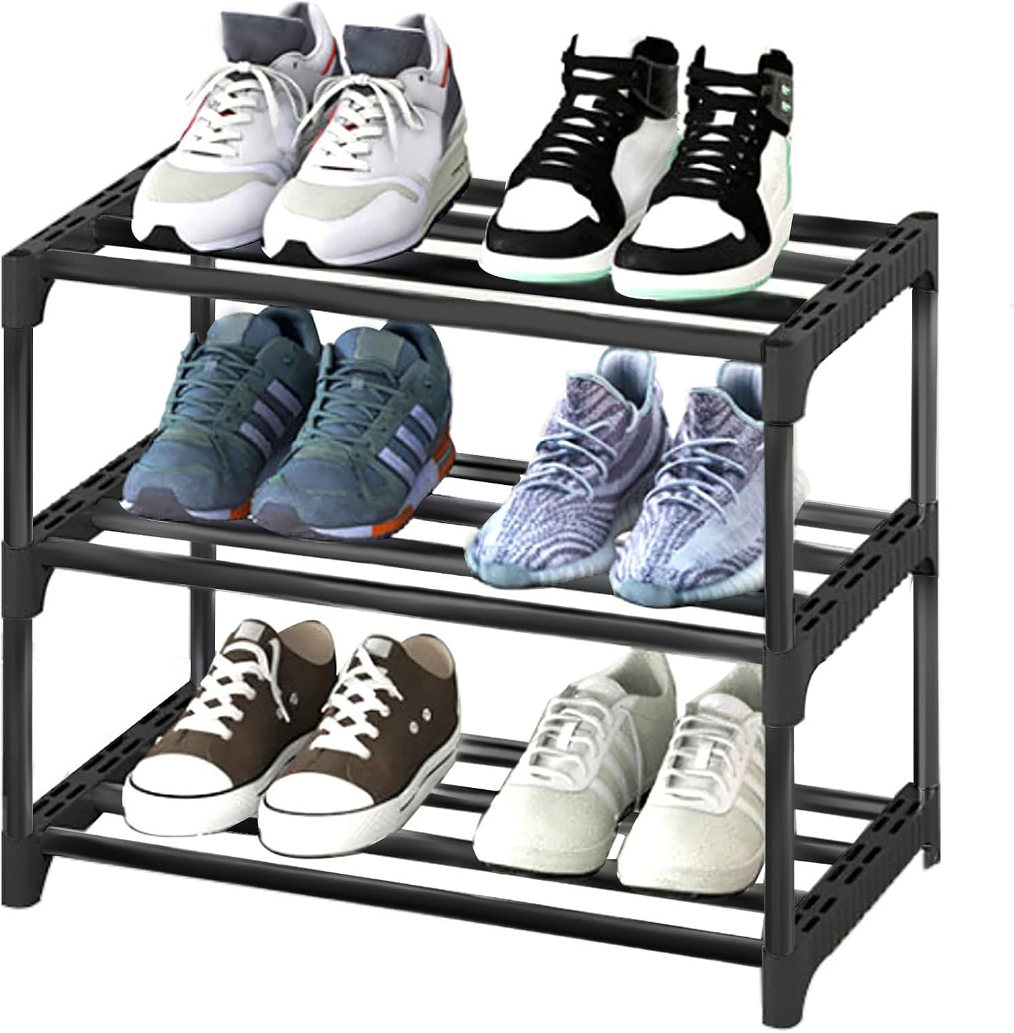 jiangwangda 3-Tier Shoe Rack - Lightweight, Narrow Shoe Storage Organizer for Entries, Hallways and Closets