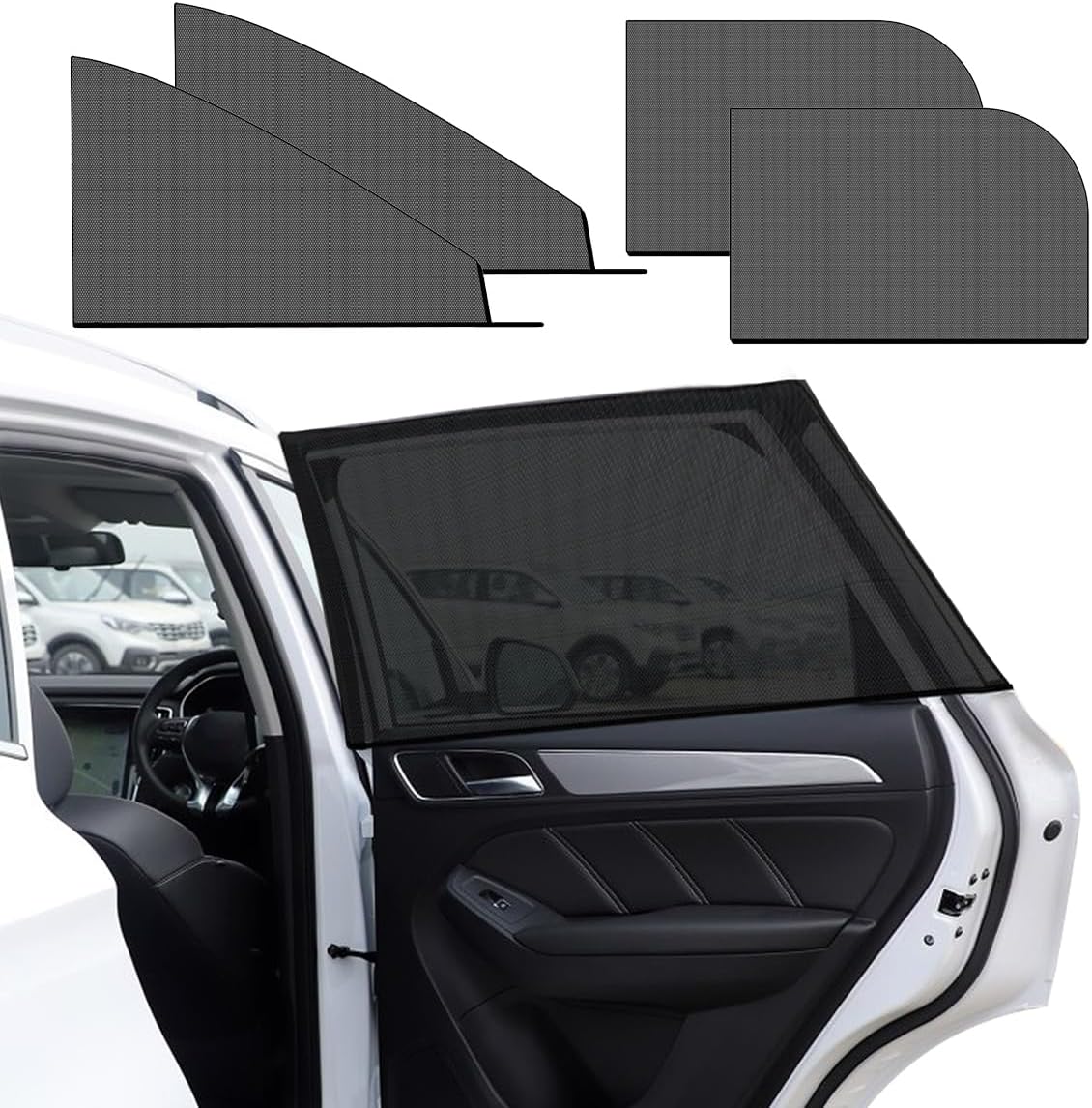 4 PCS Car Window Shades, Auto Front Rear Side Window Sun Shades Blocks Sun Heat UV Rays, Breathable Mesh Baby Window Screen Covers for Camping, Universal Car Accessories (SUV)