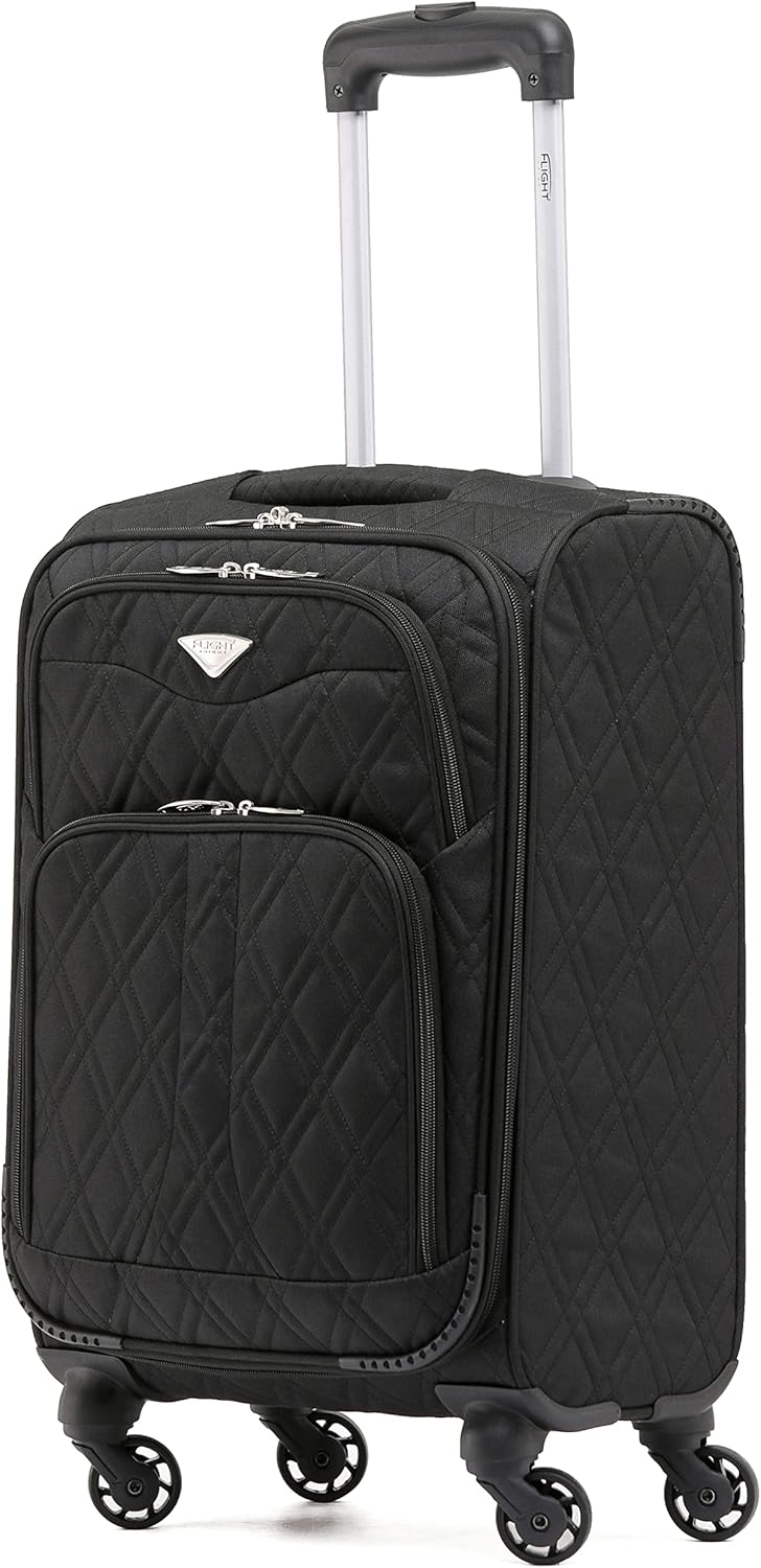 Flight Knight Lightweight 4 Wheel 800D Soft Case Quilted Suitcase Robust Anti Crack Cabin Carry On Hand Luggage Approved for Over 100 Airlines Including easyJet, BA & Many More!