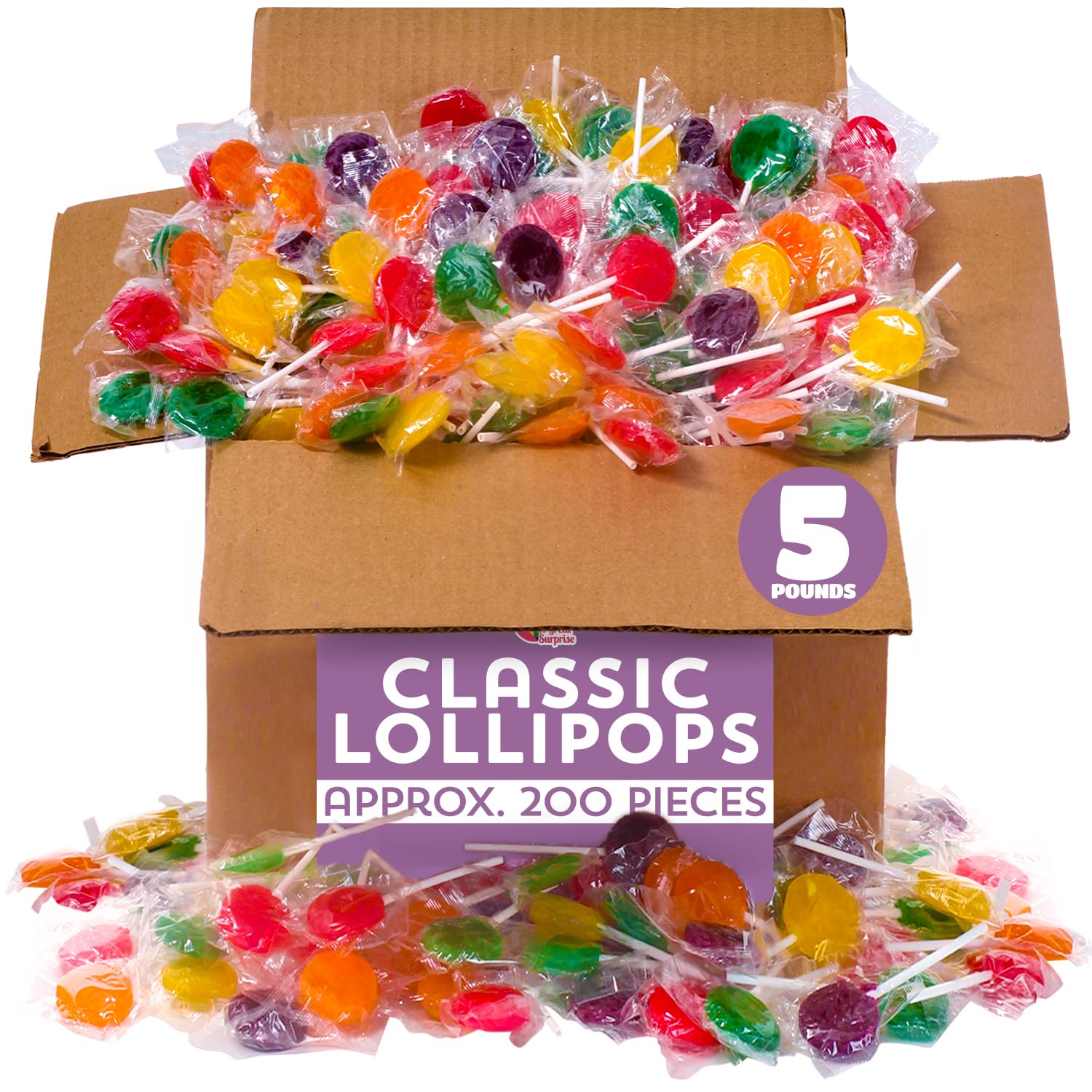 Classic Lollipops Bulk - 5 Pounds - Individually Wrapped - Fruit Flavored Suckers for Kids - Church, School, Birthday (Fruit)
