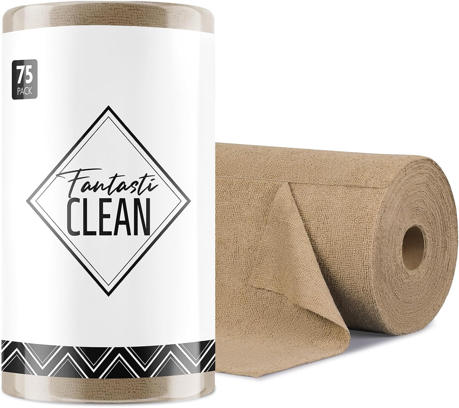 Fantasticlean Microfiber Cleaning Cloth Roll- 75 Sheets, 12" x 12" (Tan)