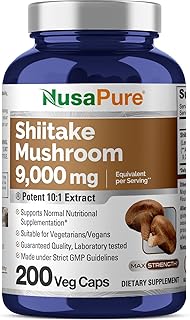 NusaPure Shiitake Mushroom 10:1 Extract, 900 mg Equivalent to 9000mg 200 Veggie Capsules (Non-GMO, Vegan)
