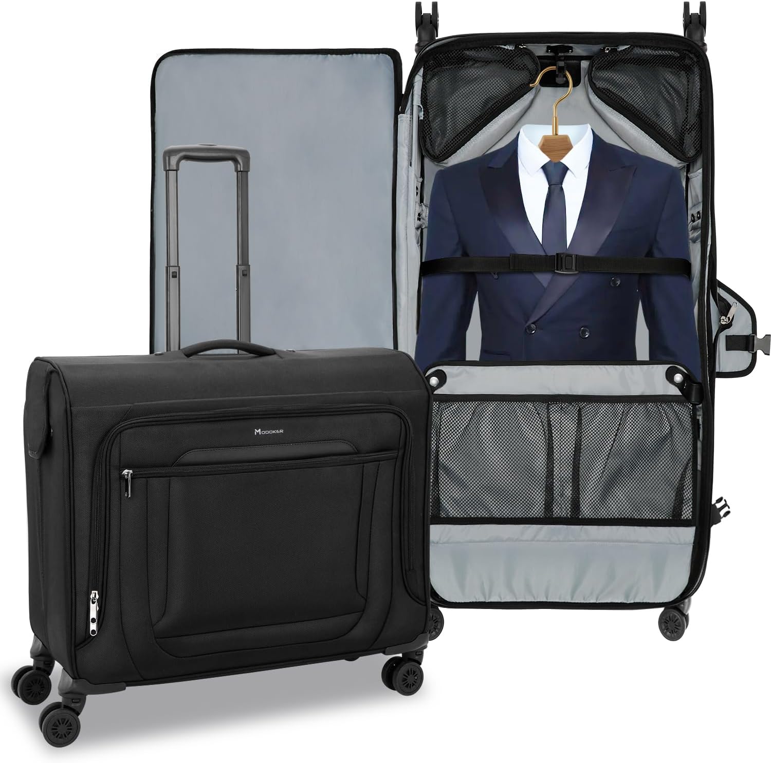 Modoker 23 Inch Rolling Garment Bag, Softside Suit and Dress Luggage, Black