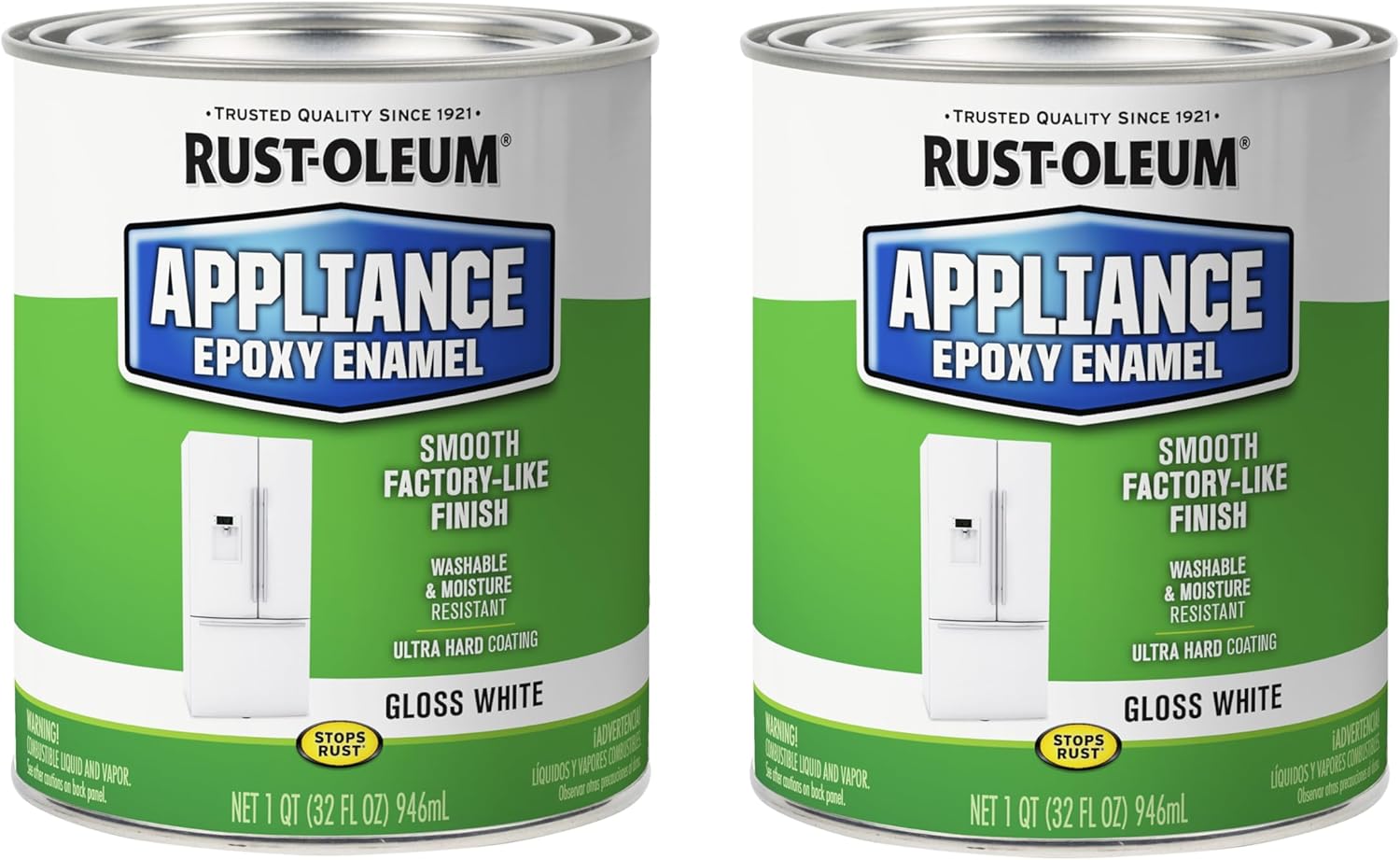 Rust-Oleum 241168 Specialty Appliance Epoxy Paint, Quart, Gloss White, 2 Pack