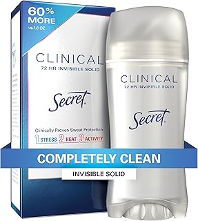 Secret Clinical Strength Antiperspirant and Deodorant for Women, 3X Stress Sweat Protection, PH Balancing Minerals, Invisible Solid, Completely Clean Scent, 2.6 oz