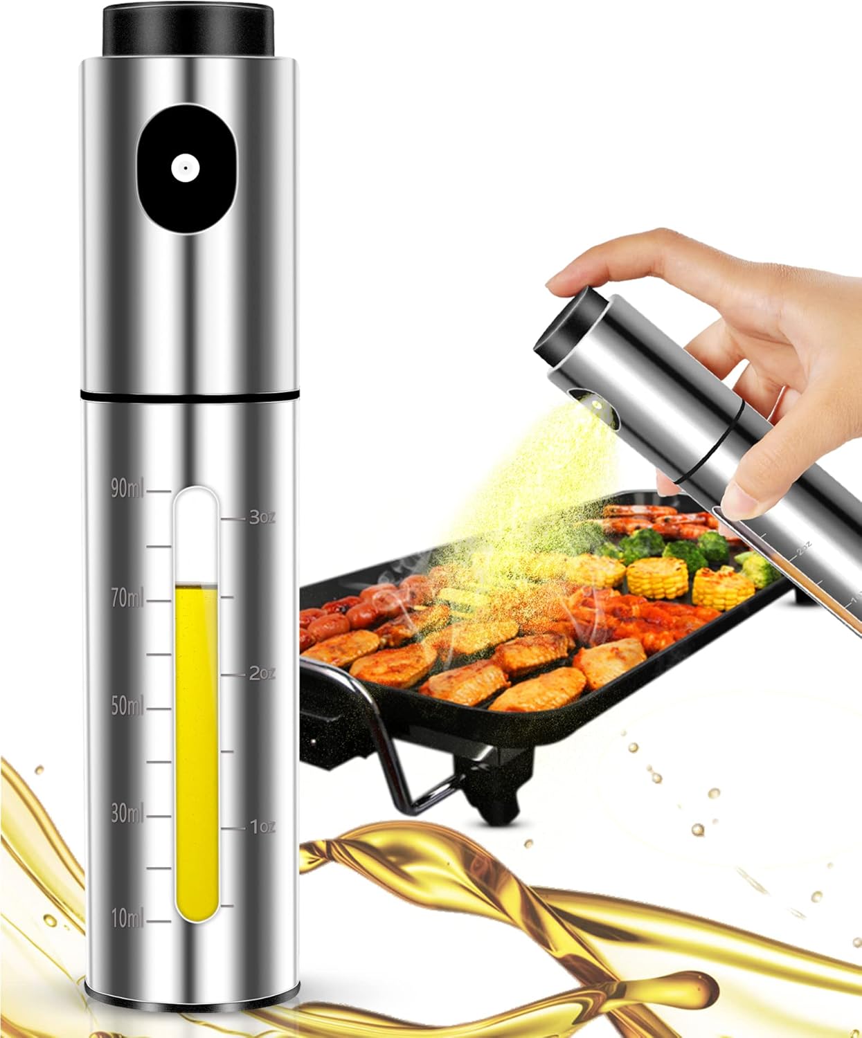Lauon Olive Oil Sprayer,100ml Stainless Steel Oil Dispenser Mister for Air Fryer,Oil Bottle for Salad,BBQ,Baking, Roasting,Grilling