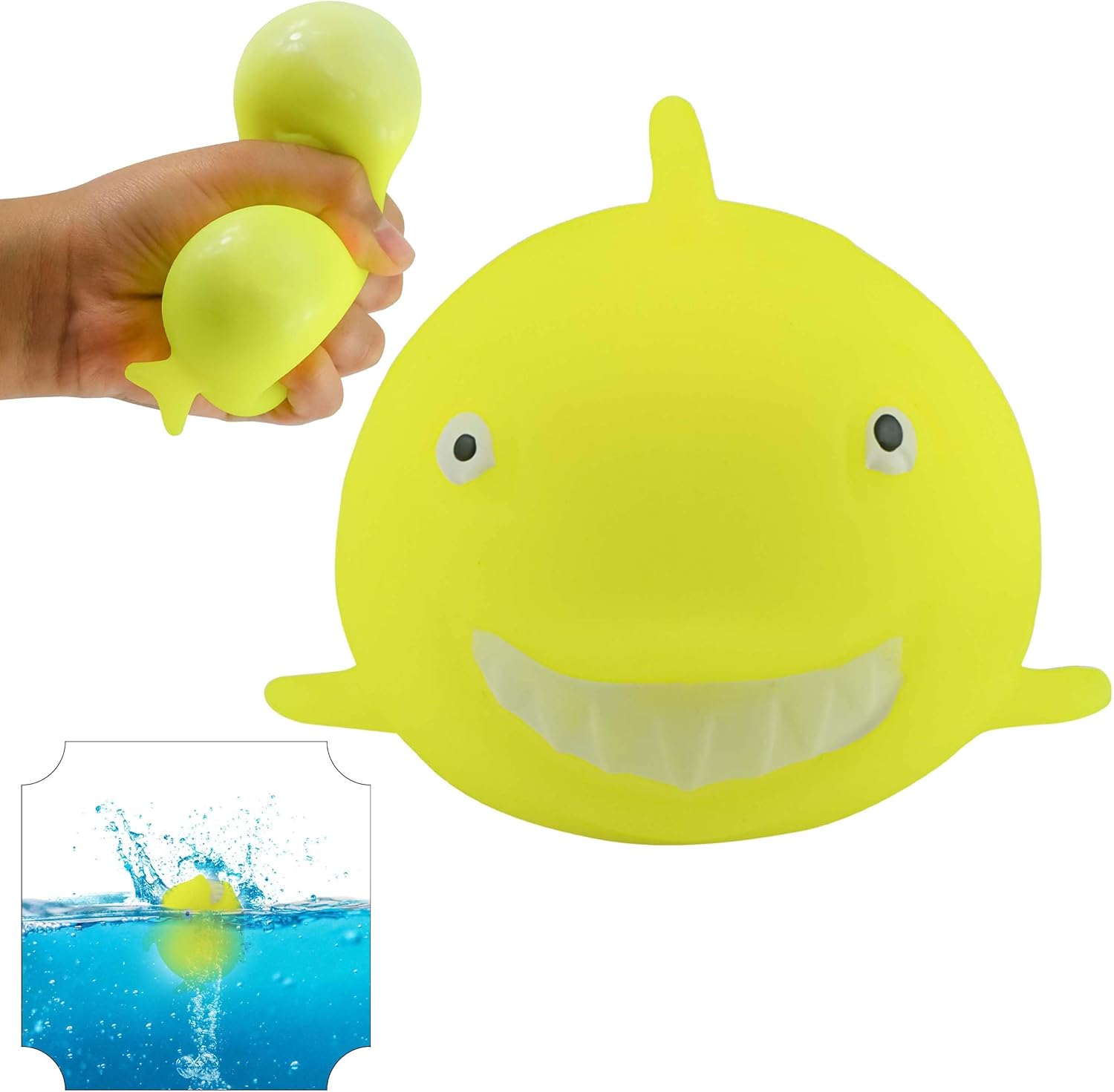 Yellow Squeeze Stress Relief Shark, TPR Liquid Filled Sensory Fidget Toy for Kids & Adults, Xmas Party Favour, Soft 8.5cm Pressure Ball