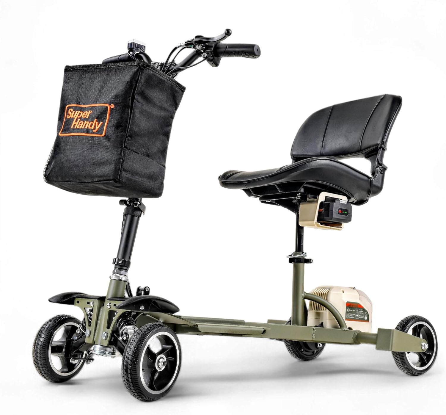 SuperHandy Passport Pro Mobility Scooter - Foldable Aluminum Frame, 4 Wheels, Includes 2 48V 2Ah Li-Ion Batteries & Charger, Supports up to 330 Lbs [Patent Pending] (Dark Green & Sand, 330 Lbs)