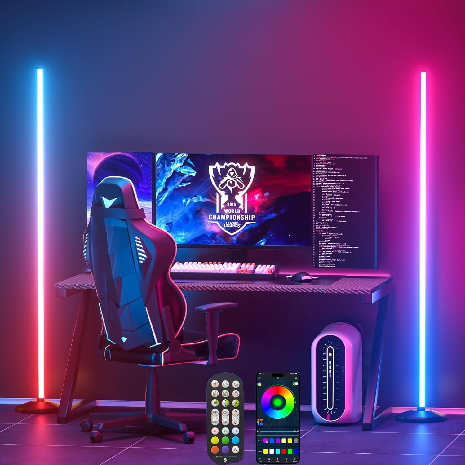 Uocub Led Floor Lamp 2 Packs, RGB Corner Floor Lamp with APP and Remote Control, 16 Million Colors & 68+ Scene Color Changing Ambience Light with Music Sync for Living Room (2, 80")