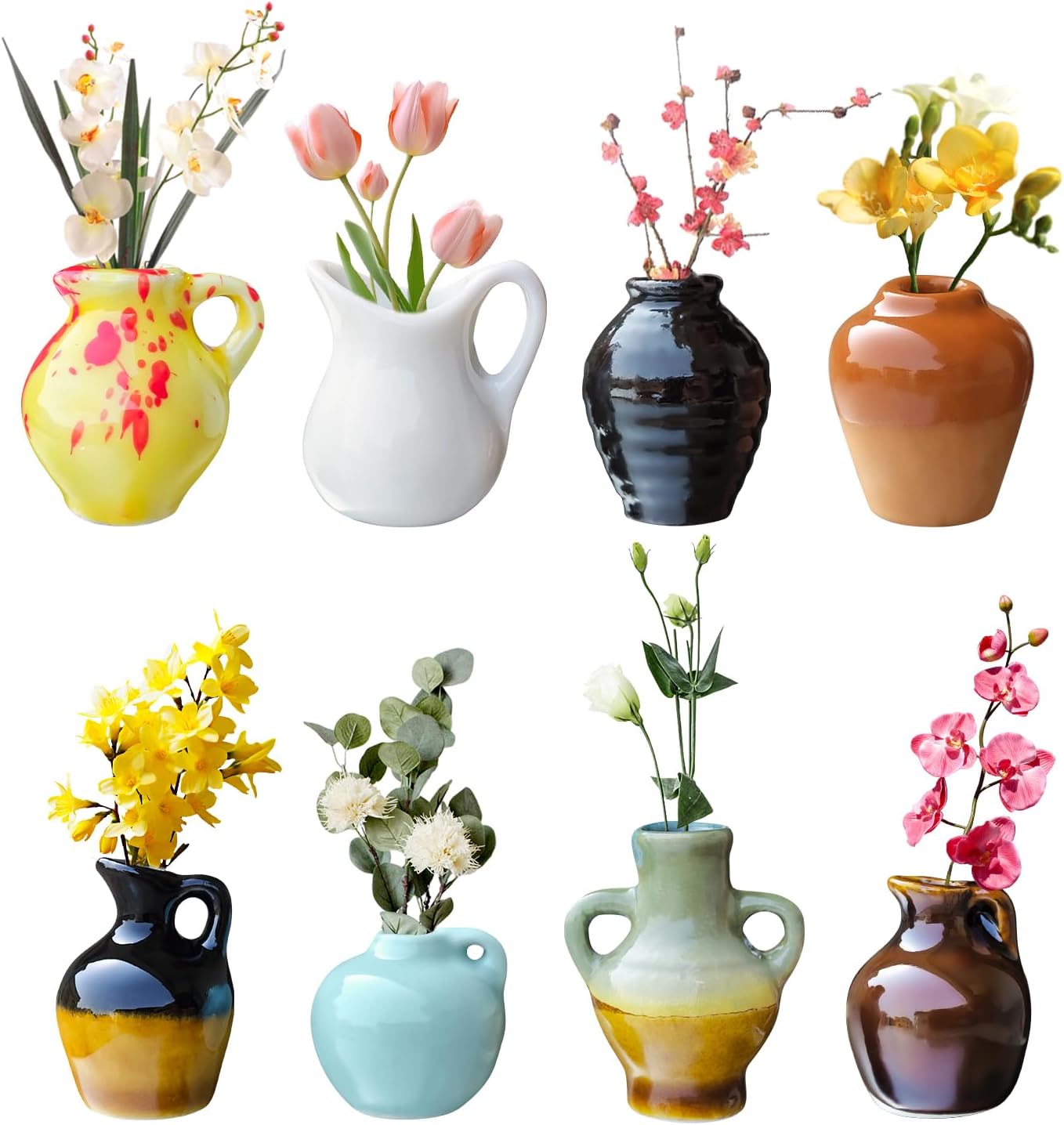 8 PCS Mini Vase Magnets, 3D Ceramic Flower Vase Fridge Magnets Cute Tiny Plant Vases for Refrigerator Accessories Kitchen Locker Office Decoration