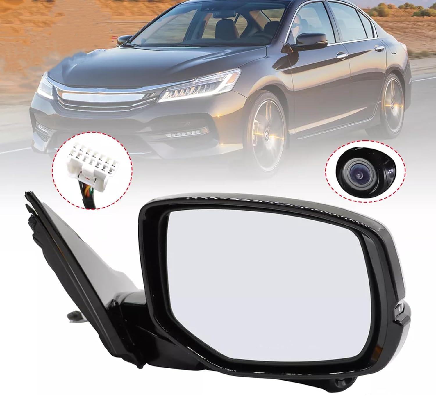 Right Passenger Side Mirror For Honda Accord 2013 2014 2015 with Power Glass Heated turn signals and Camera Replace 76200T2GA42ZC (12Pins) (Black)