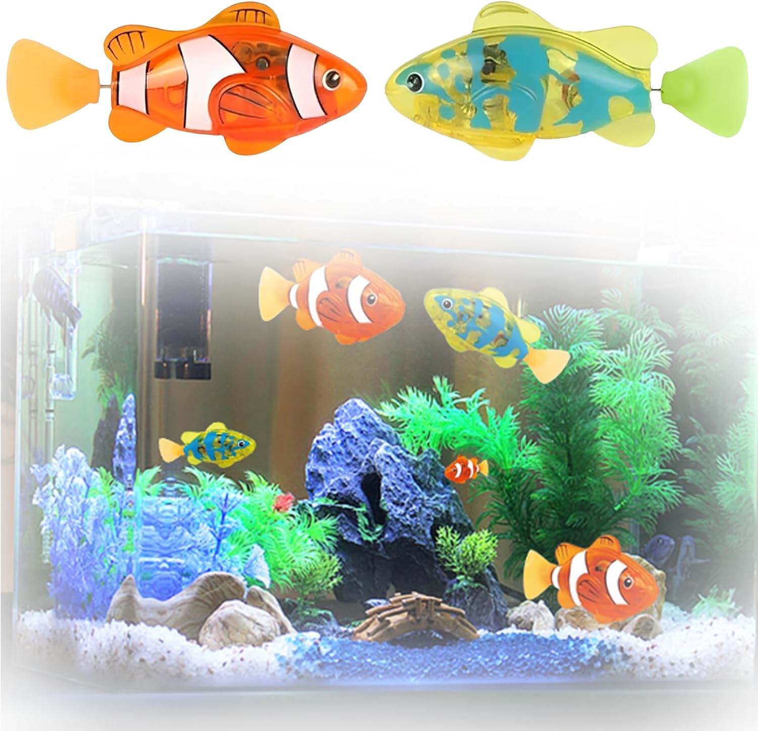 Robo Fish,Pool Toys, 2 Pack Robot Fish(Orange and Yellow),Light Up Bath Toys, Robo Fish Toy for Cats and Kids, Swimming Pool Toys with Motion Sensor for Fish Tank