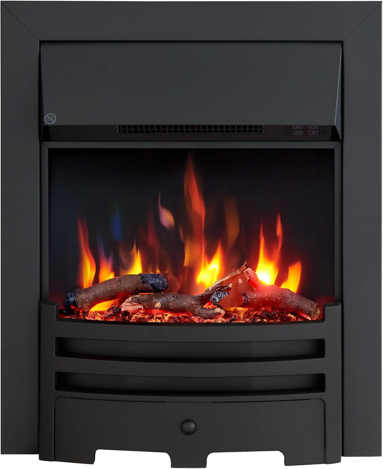 FLAMEKO Verona 16’’ Fireplace Insert, 2000W Heater, Black Trim, Bauhaus Fret, 9 Colour Flame Effect, Remote Control