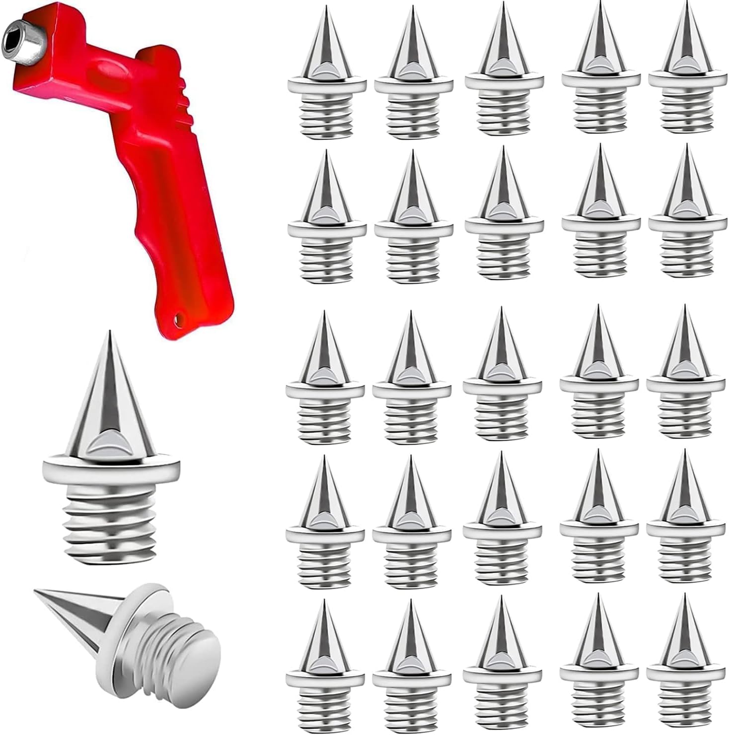 20Pieces 0.25in Running Spikes with 1Pcs Red Spike Wrench Track,Stainless Steel Running Spikes,Silver Spikes for Running Shoes Replacement,for Track & Field Running Shoes,Long Jump,Sprint.