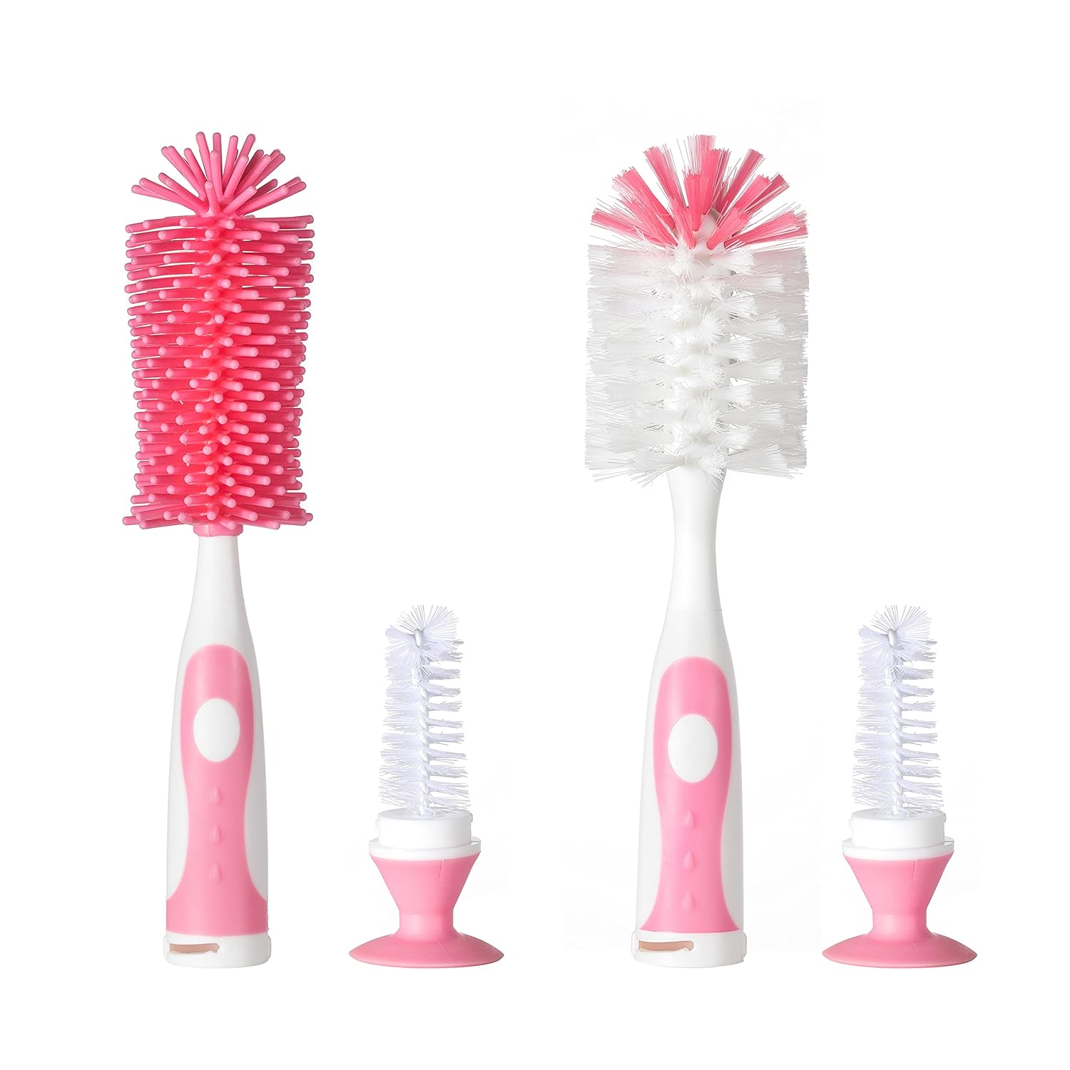 Multifunctional Cleaning Brush, Baby Bottle Brush, Bottle Brush Cleaner, Rotate The Suction Cup to Obtain The Small Bristle Brushes, Set Z, Pink, Silicone and Nylon Brush