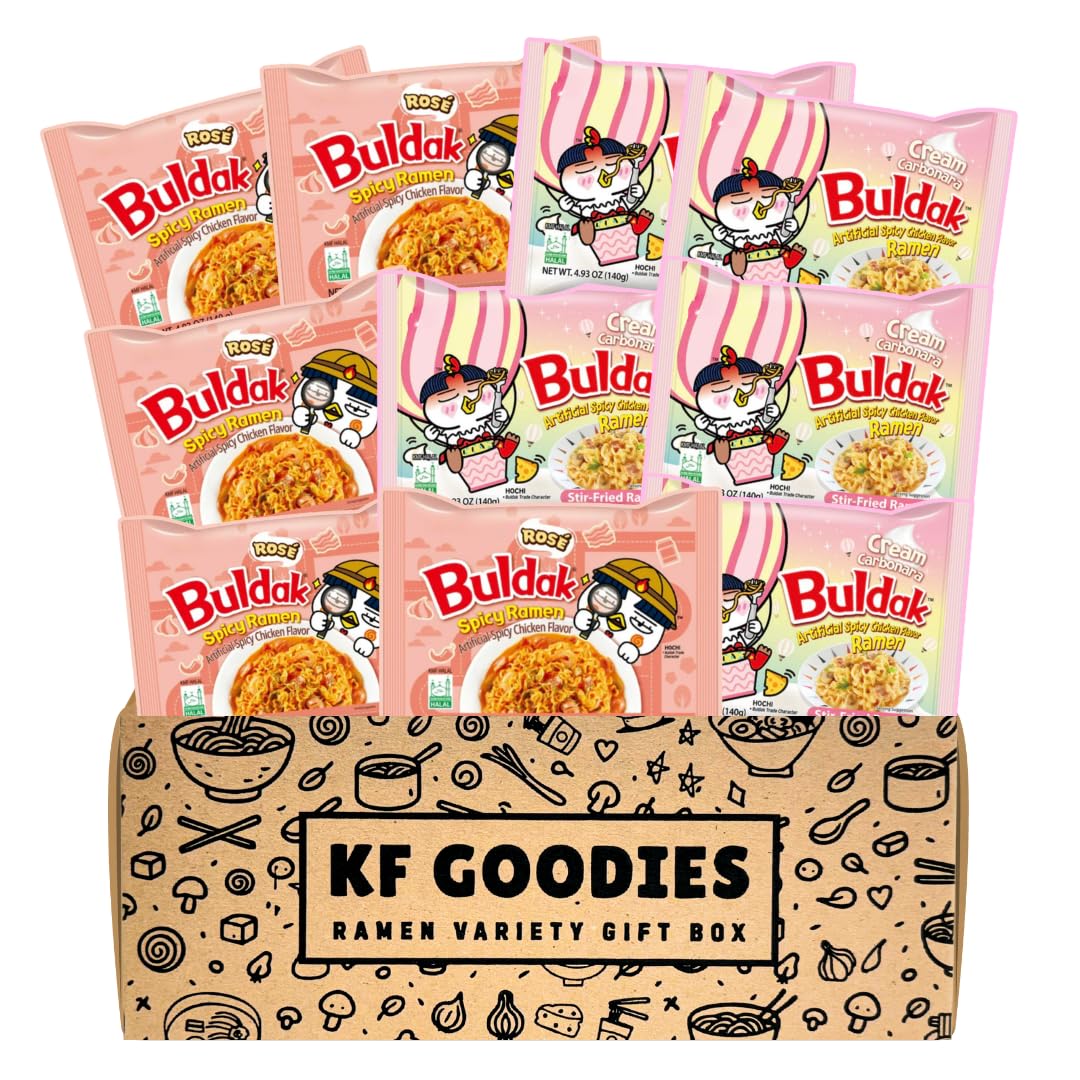 KF GOODIES Korean Ramen Variety Pack Gift Box (10 Count) – Spicy Buldak Noodle Assortment for Birthdays, College Care Packages, Office Snacks, and Gift Baskets