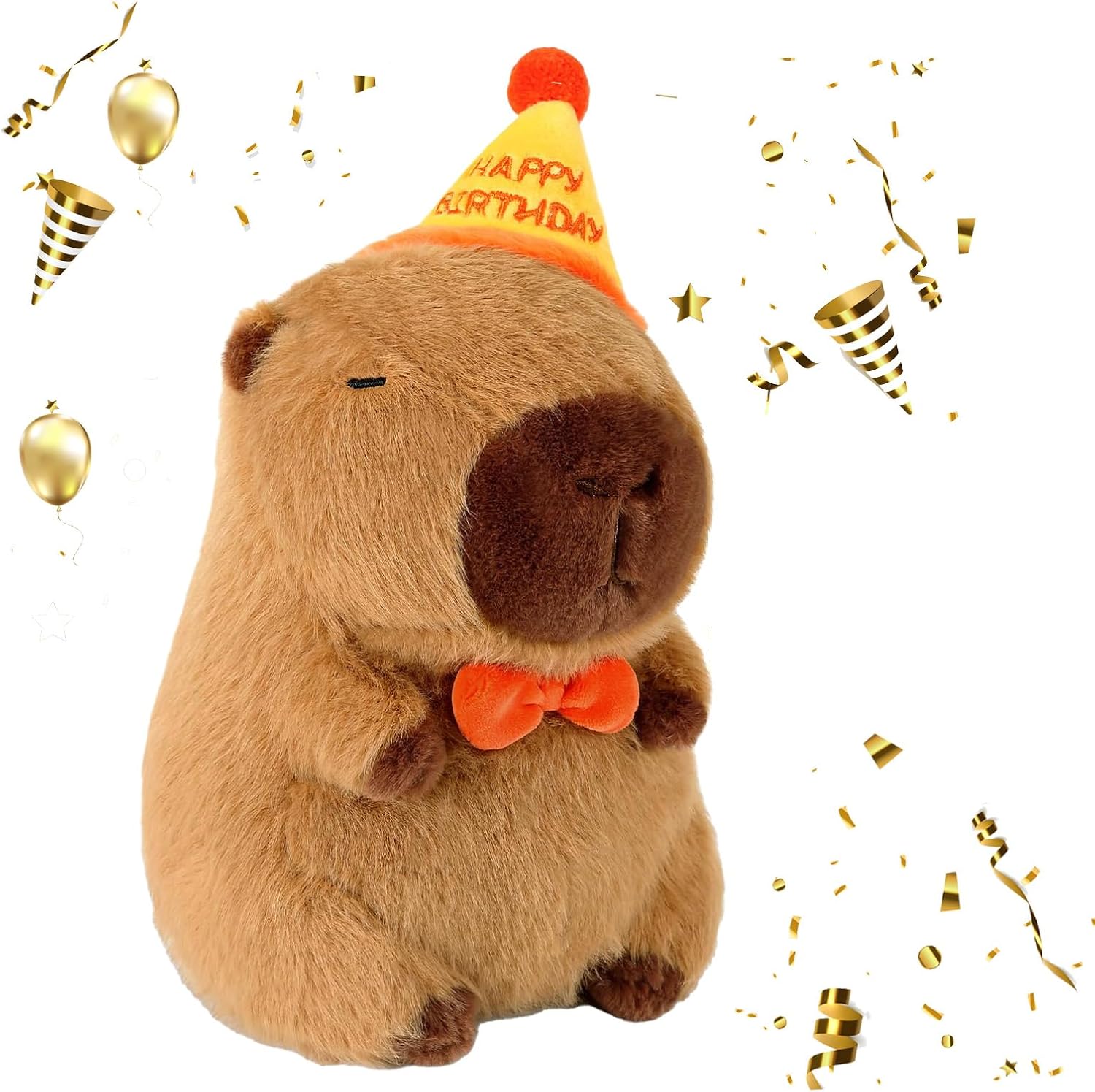 FveVqe Cartoon Capybara Home Decoration Gift, Birthday Hat Capybara Plush, 25cm/9.8in Adorable Soft capybara teddy, Cute Stuffed Capybara Teddy for Boys and Girls At Birthday Easter Gift