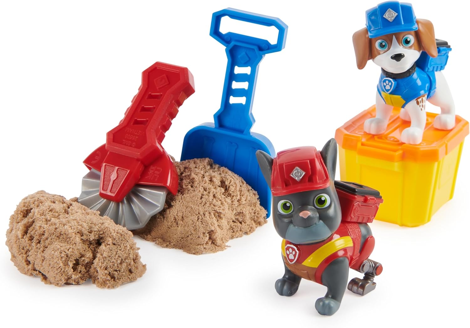 Rubble & Crew, Charger and Wheeler Action Figures Set, with 85.05g of Kinetic Build-It Sand and 2 Handheld Building Toys, Kids’ Toys for ages 3 and up