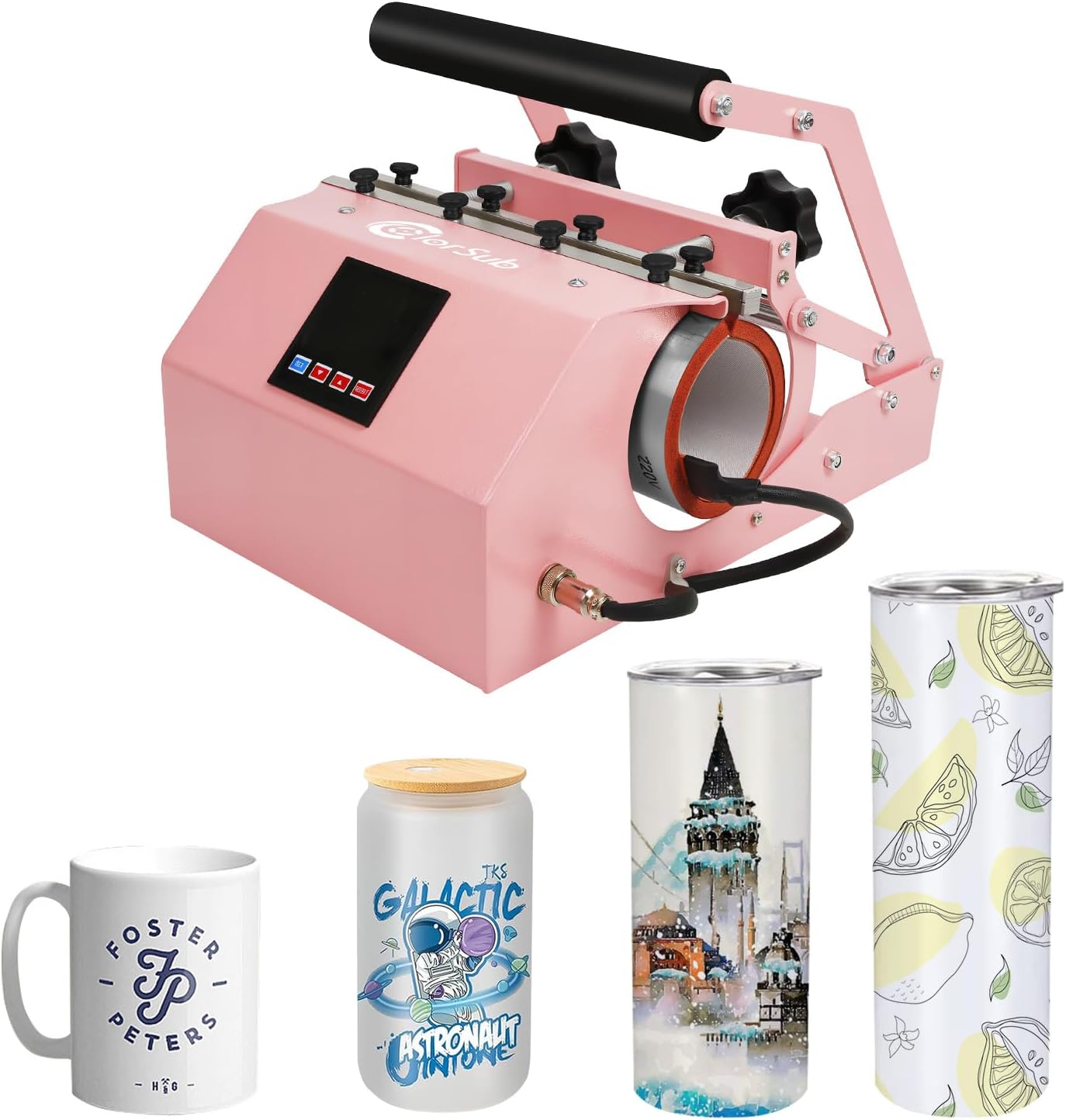 ColorSub Mug Press Tumbler Heat Press Machine, Sublimation Mug for 11-30oz Heat Press Printer, Cup Press Machine DIY Blank Transfer Presse Glasses (Pink)
