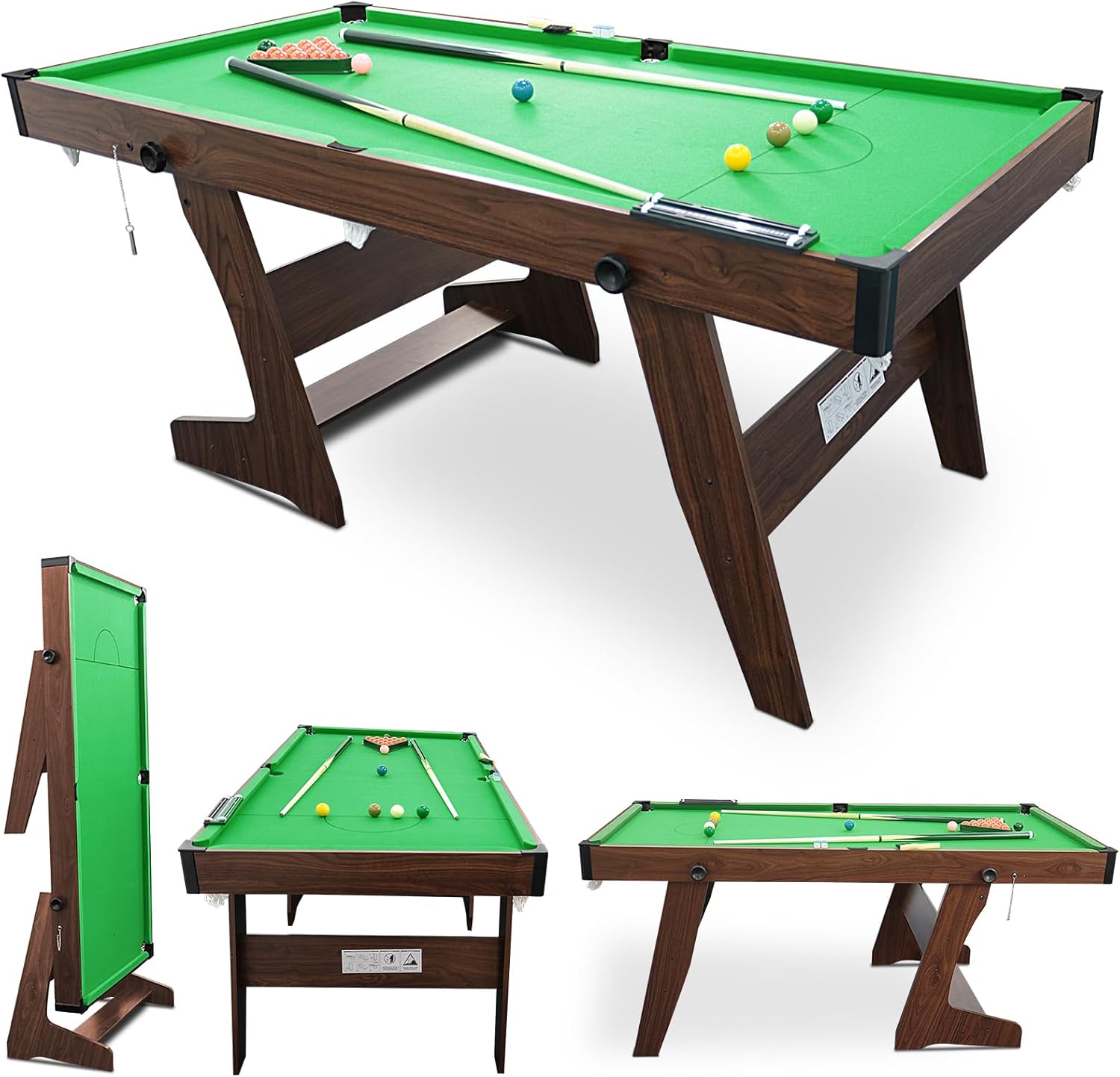 6FT Folding Pool Table Snooker Table Set Steady Space Saving Billiards Table with All accessories, Great for Kids and Adults