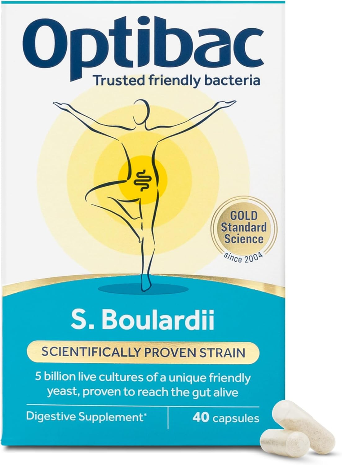 Optibac Probiotics Saccharomyces Boulardii - Vegan Digestive Probiotic Supplement with 5 Billion Live Cultures - Most Trusted & Recommended Brand - 40 Capsules