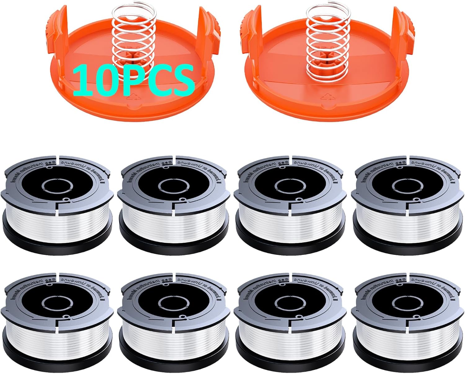 10 Pack AF-100 Replacement Spool Line for Black+Decker - 0.065" Weed Eater String Trimmer Line Spool, 30ft Autofeed Weed Wacker Spool Refill for Black+Decker(8 Spool,2 Cap,2 Spring)
