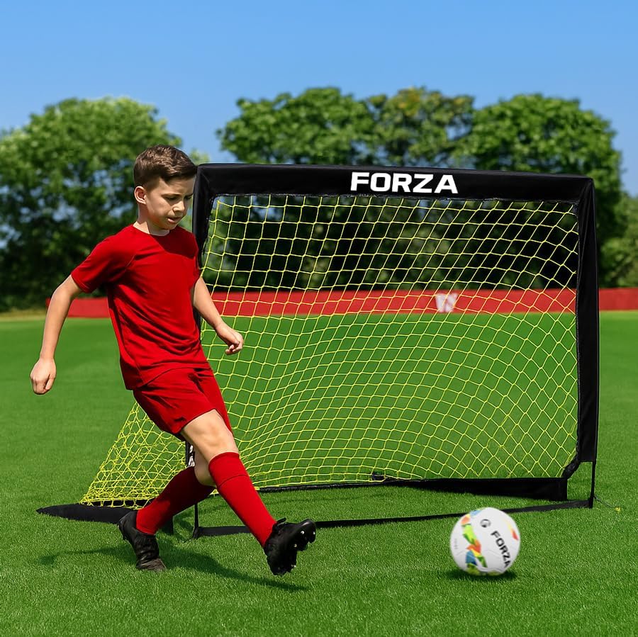 FORZA Square Pop-Up Football Goal [3 Sizes] | Portable Football Training Goal with Carry Bag & Ground Stakes - For All Ages with 5 Second Set Up - Single or Pair
