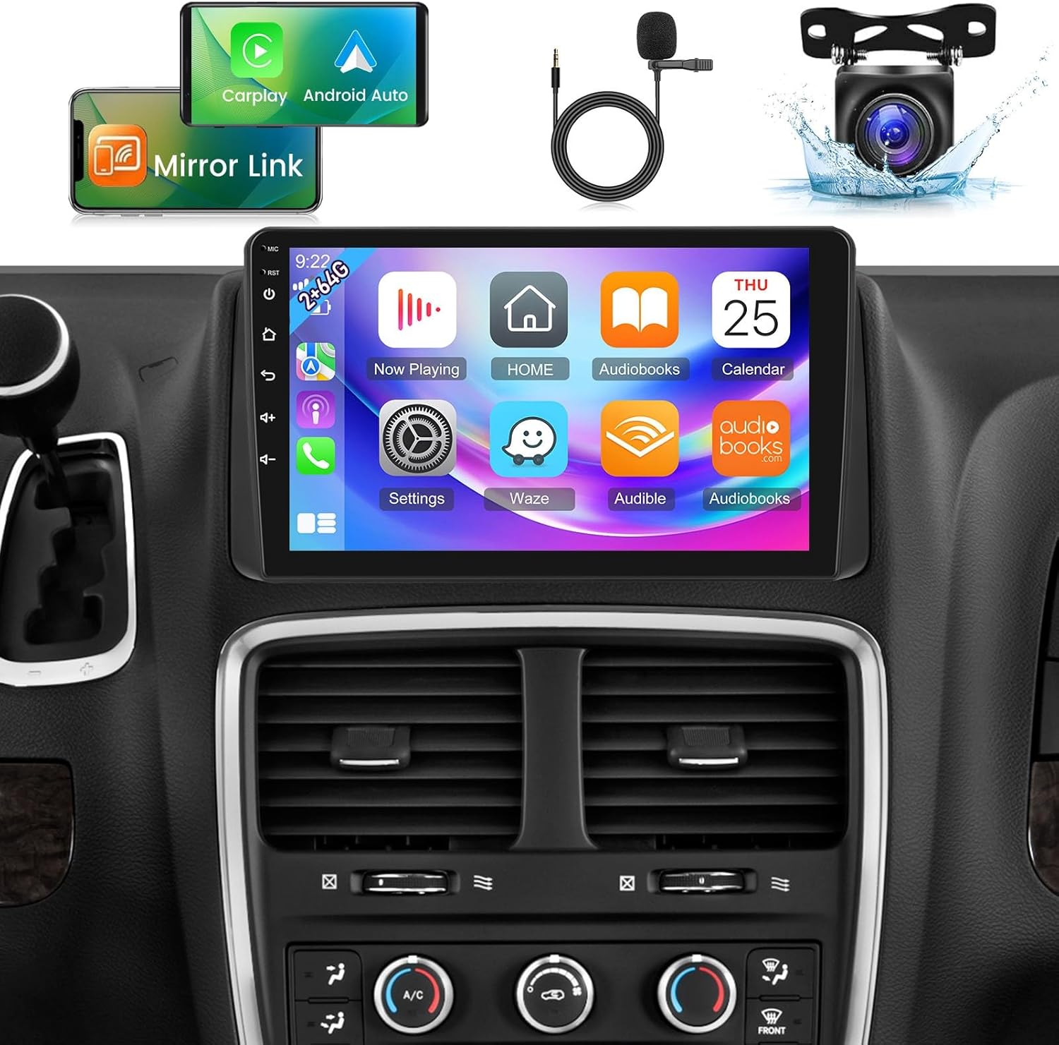 NHOPEEW 9 Inch Touchscreen Android 13 Headunit - Wireless CarPlay & Android Auto/WiFi/EQ/GPS + AHD Backup Camera for Dodge Grand Caravan 2011-2020 and Chrysler Grand Voyager 2011-2015