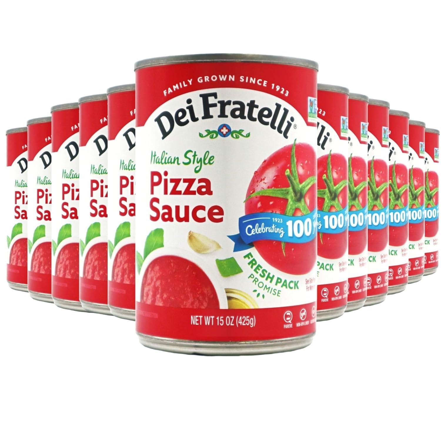 Dei Fratelli Pizza Sauce from Vine-Ripened Tomatoes (15 oz. Cans, 12 pack) - No Water, No Paste, Non-GMO, Gluten-Free
