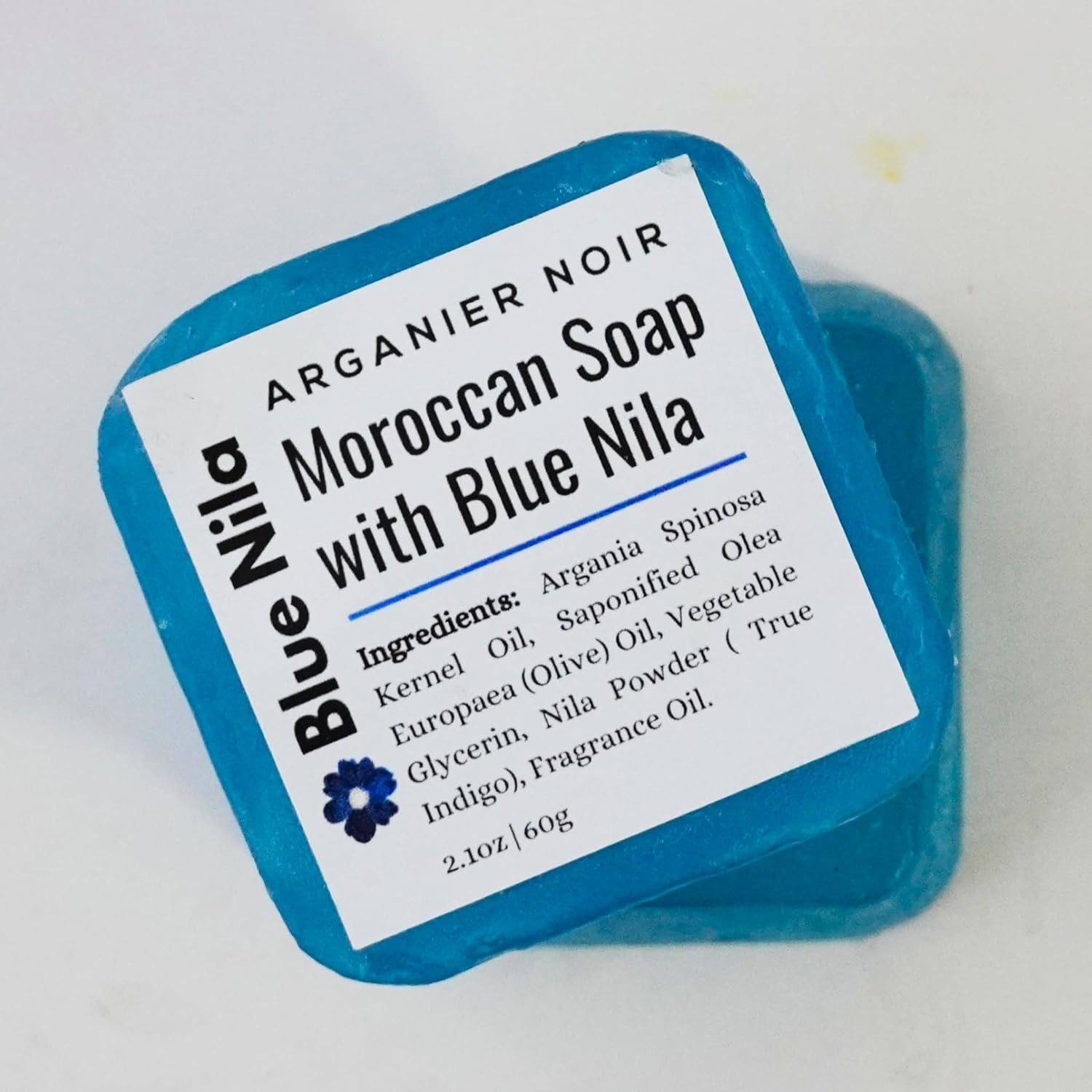 2 Handmade Blue Nila Soap small Bars made in Morocco with Pure Nila, Argan Oil, Glycerin. 2 Bars