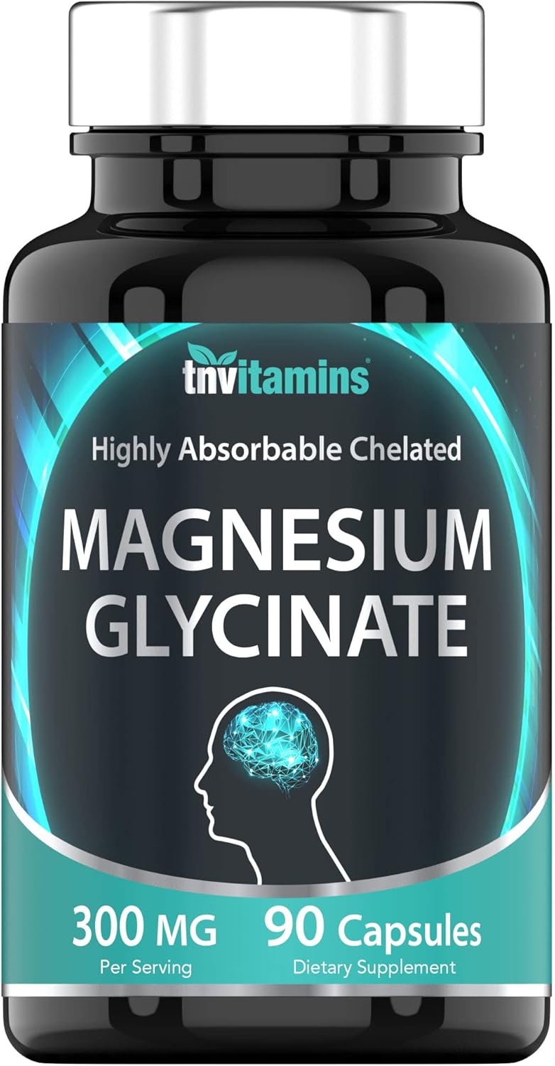 tnvitamins Magnesium Glycinate 300mg, 90 Capsules | High Absorption Chelated Magnesium for Sleep, Calm & Muscle Support* | Non-GMO, Gentle, Non-Laxative | TNVitamins