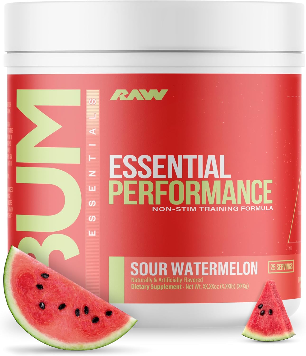 RAW Essential Performance Non-Stim Pre-Workout Powder - Preworkout for Endurance Strength & Focus Without Caffeine or Stimulants - Creatine Monohydrate, L-Citrulline & Beta Alanine - Sour Watermelon