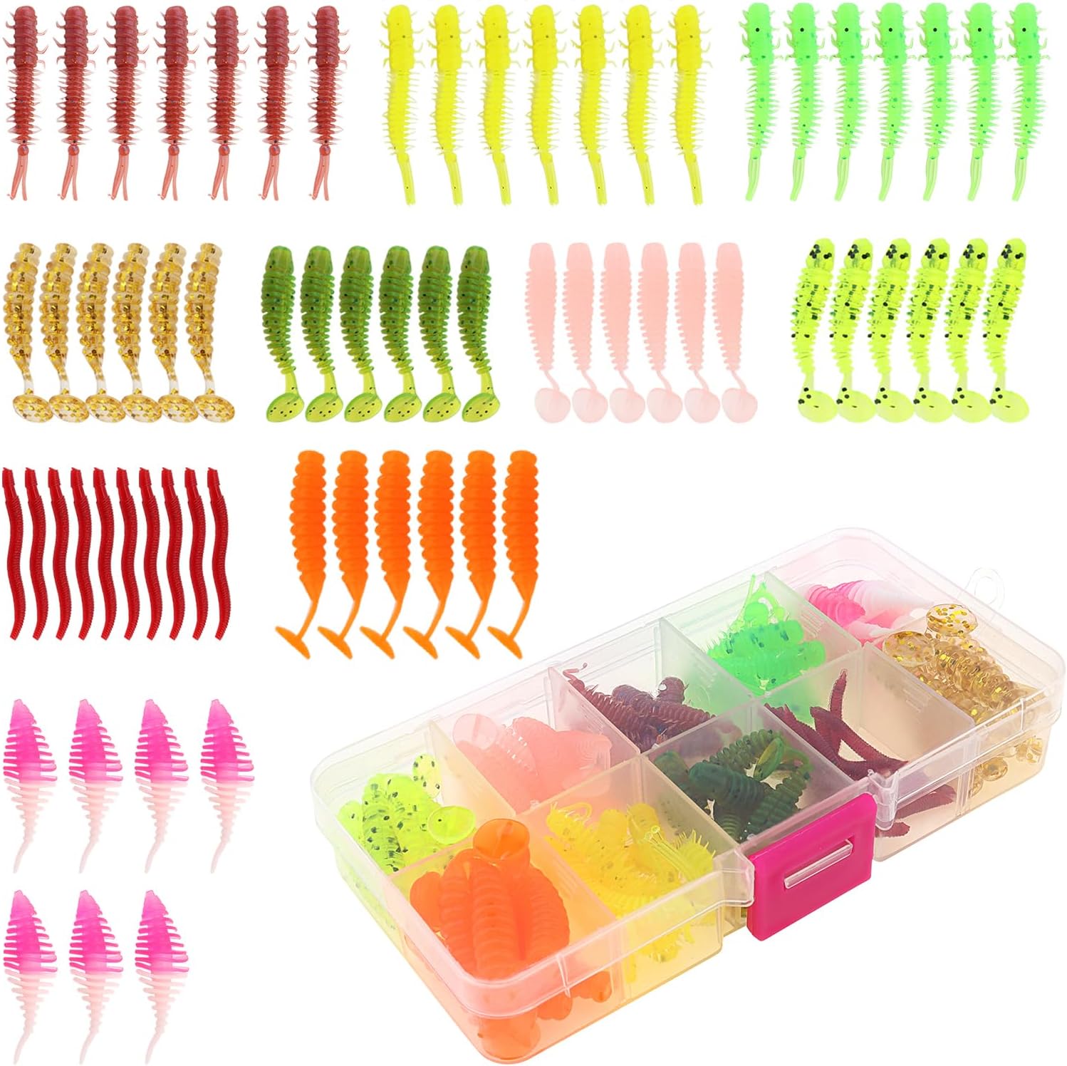 OriGlam 68pcs Fishing Topwater Lures Kits Mixed Artificial Baits Tackle Box, Soft Plastic Fishing Lures Baits Including Soft Worm Centipede for Bass Trout Walleye