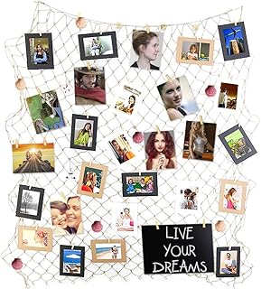 Fish Net Party Decorations,Photo Hanging Display Frames With Clips,79x40inch Nautical Themed Mediterranean Wall Decor for Pirate Hawaiian Party,Picture Cards Artworks Organizer