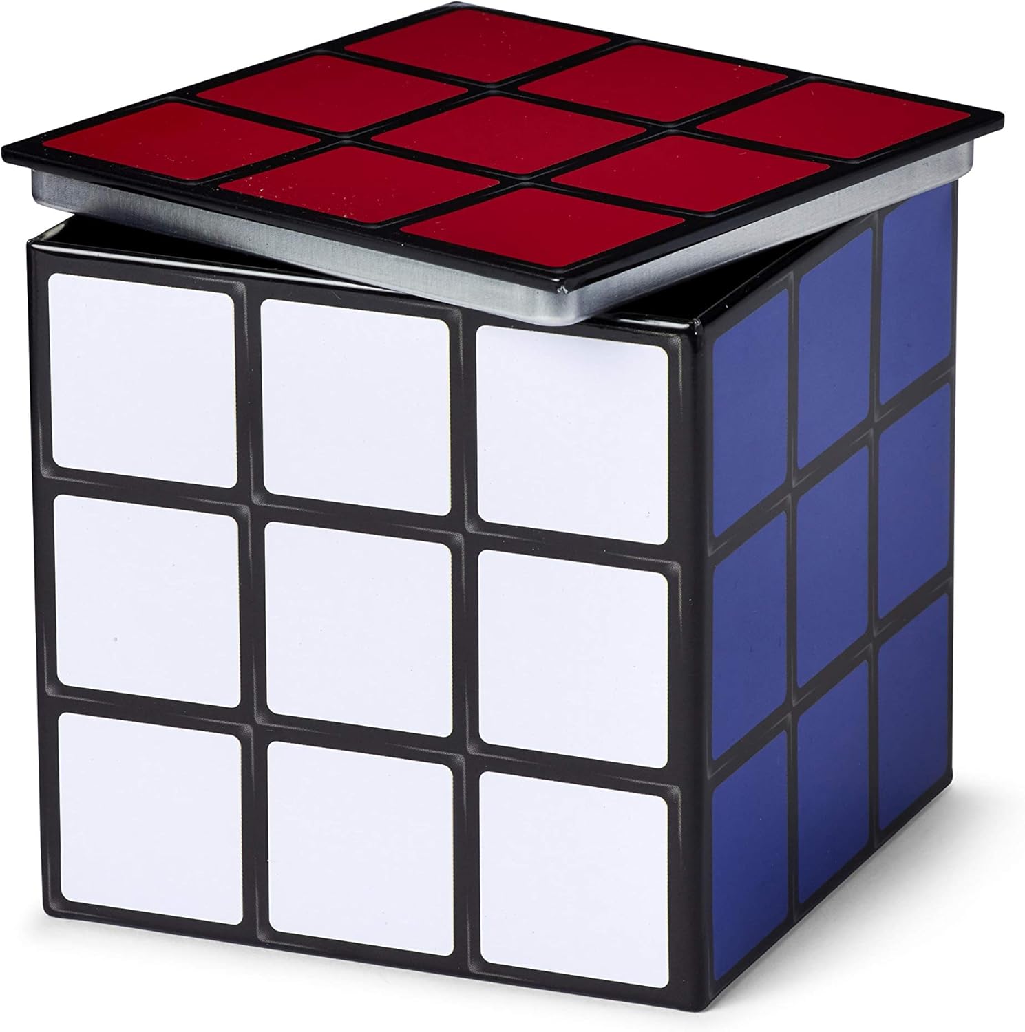 Puzzle Cube Tin Storage Box - 4x4-Inch Novelty Stash Container With Pop Top Lid - Decorative Organizer Holder Cube - Kitchen Bedroom Office Decor - Multi-Colorful Puzzle Replica Collectible Canister