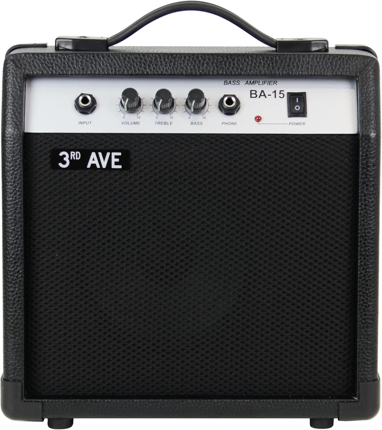 3rd Avenue 15W Slimline Bass Guitar Amplifier with Strong Rubber Cabinet, Headphone Output and 2 Band EQ Tone Control – Black