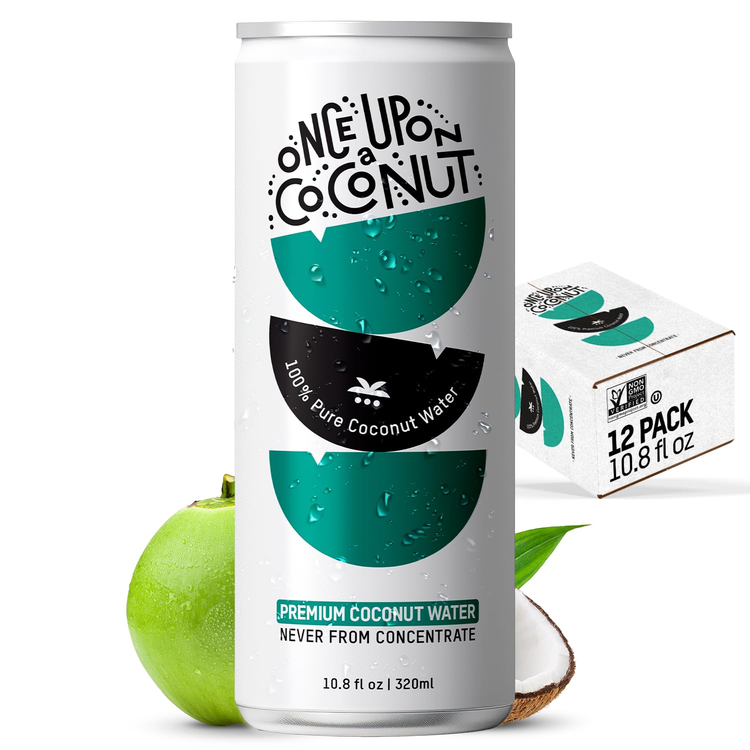 Once Upon a Coconut 100% Pure Coconut Water - Low Calorie All-Natural Drink with Electrolytes - No Added Sugar or Sweeteners - Non-GMO - Gluten-Free - Pack of 12 Cans (each 10.8 fl oz)