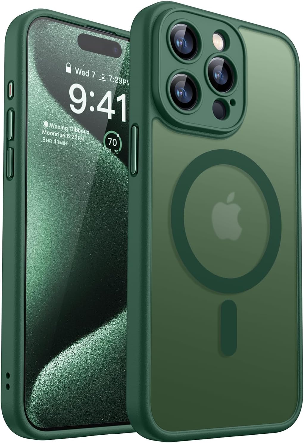 CANSHN Magnetic Compatible with iPhone 15 Pro Case, Upgraded [Full Camera Protection] [Compatible with Magsafe] [Translucent Matte] Shockproof Protective Phone Case 6.1" - Deep Green