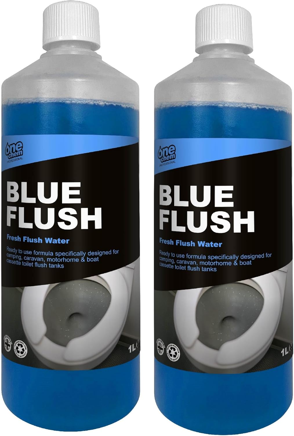 One Chem Professional Toilet Cleaner Blue Flush for Caravans & Motorhomes, 2 x 1 Litre, Formaldehyde Free, Blue Fluid