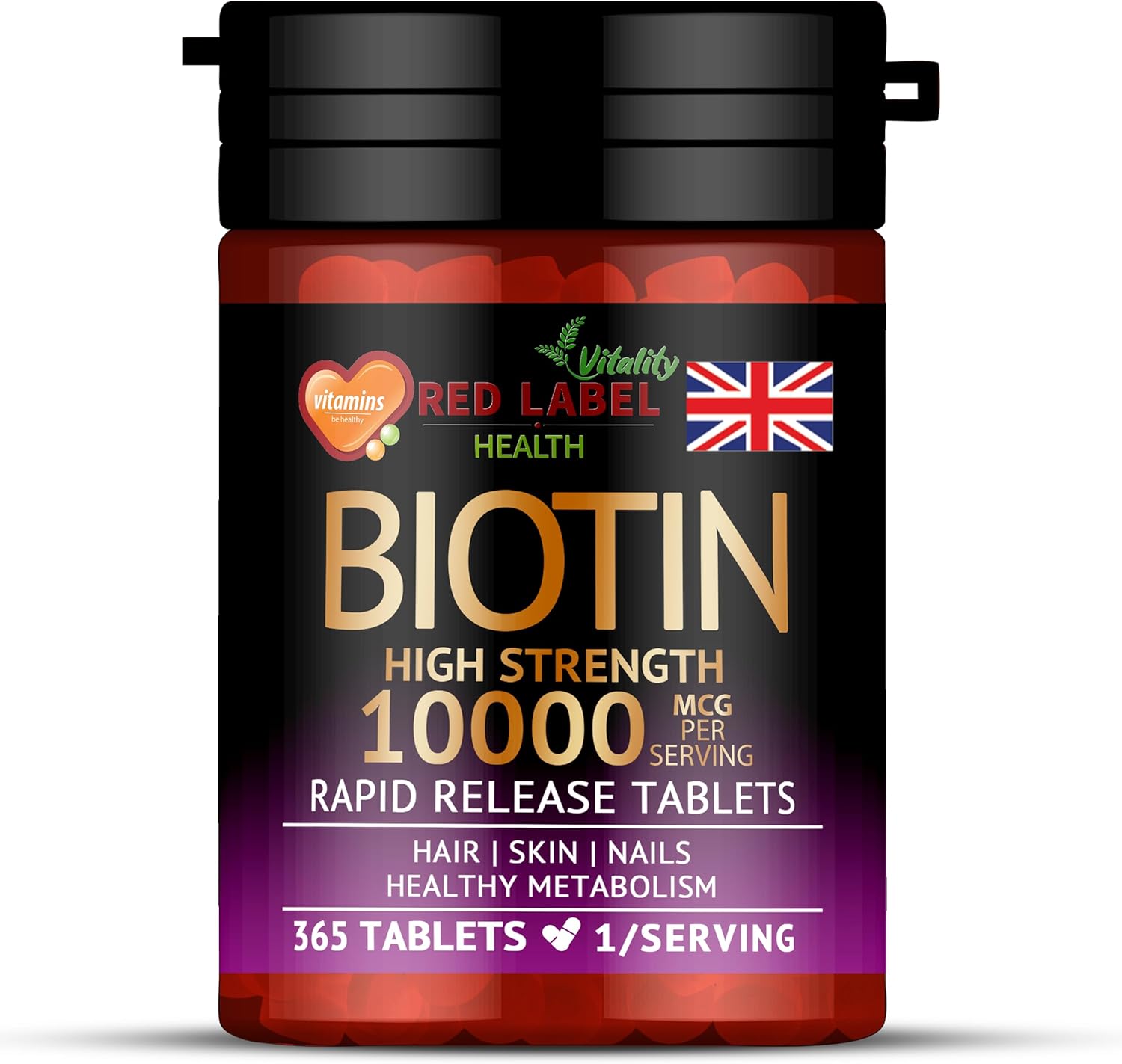 Biotin Hair Growth Supplement 10000mcg - 365 Vegan Tablets (1 Year Supply) - Hair Skin & Nails Vitamins for Women & Men - High Absorption D-Biotin - Hair Growth Vitamins