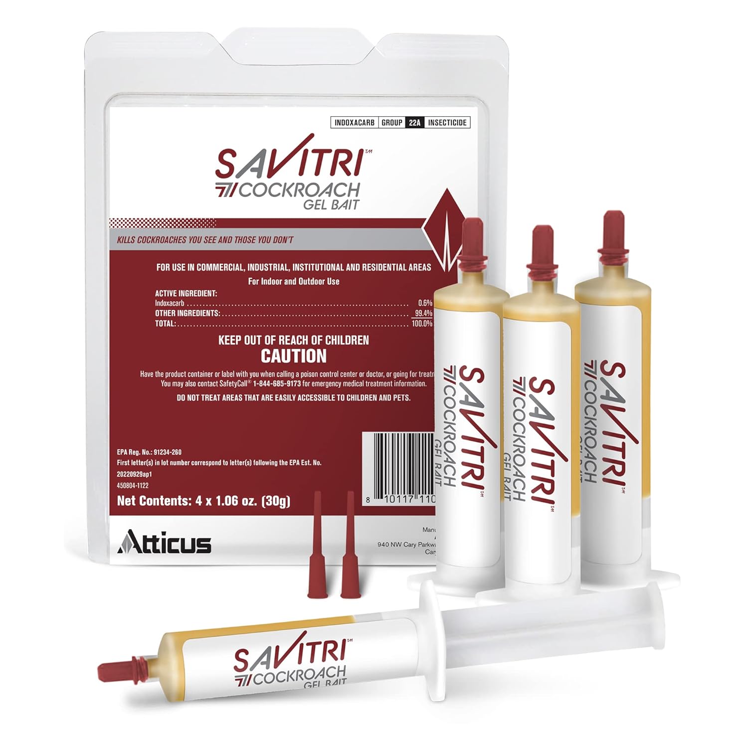 Atticus Savitri Cockroach Gel Bait (4 Tubes x 30-Grams) - Ready to Use Roach Control for Indoor and Outdoors - Indoxacarb