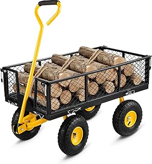VEVOR Steel Garden Cart, Heavy Duty 500 lbs Capacity, with Removable Mesh Sides to Convert into Flatbed, Utility Metal Wagon with 180° Rotating Handle and 10 in Tires, Perfect for Garden, Farm, Yard