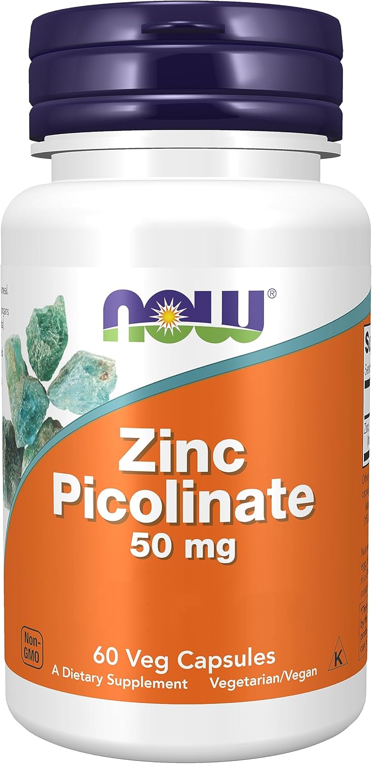 Now Foods, Zinc Picolinate, 50mg, High Dose, 1 Capsule Every 2 Days, 60 Vegan Capsules, Lab-Tested, Gluten Free, SOYA Free, Non-GMO, Vegetarian